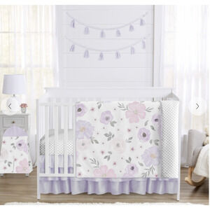 Sweet JoJo Designs Watercolor Floral Lavender Baby Nursery Crib Bedding 4 Piece